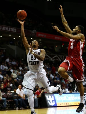 Missouri State Bears guard Dorrian Williams (23) scores a layup against Bradley in a Feb. 25 game at JQH Arena.