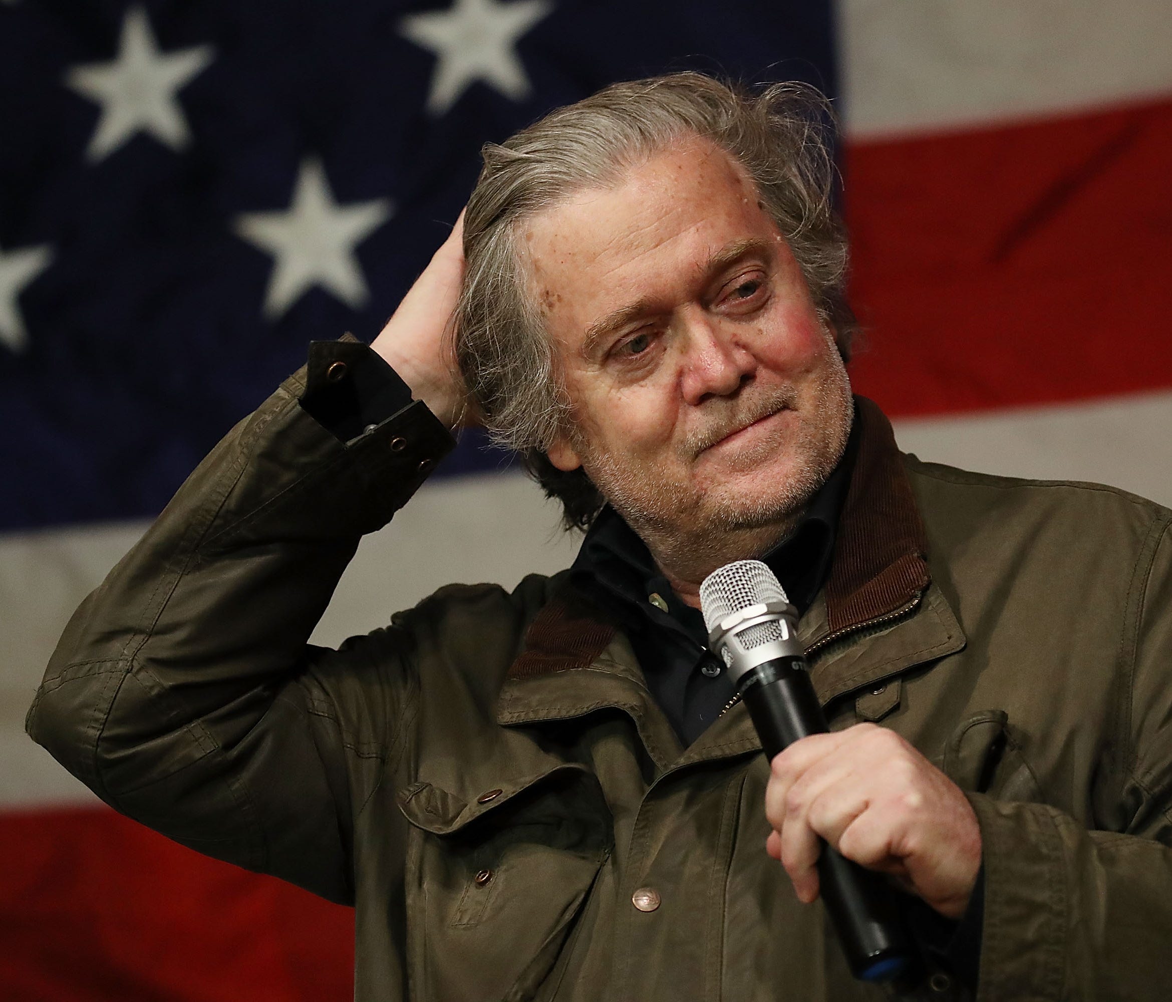 Steve Bannon speaks before introducing Republican Senatorial candidate Roy Moore during a campaign event at Oak Hollow Farm on Dec. 5, 2017, in Fairhope, Ala.