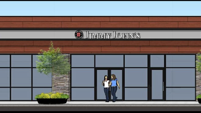 This rendering shows a retail complex coming to Mount  Laurel that will feature a Jimmy John's and other restaurants.