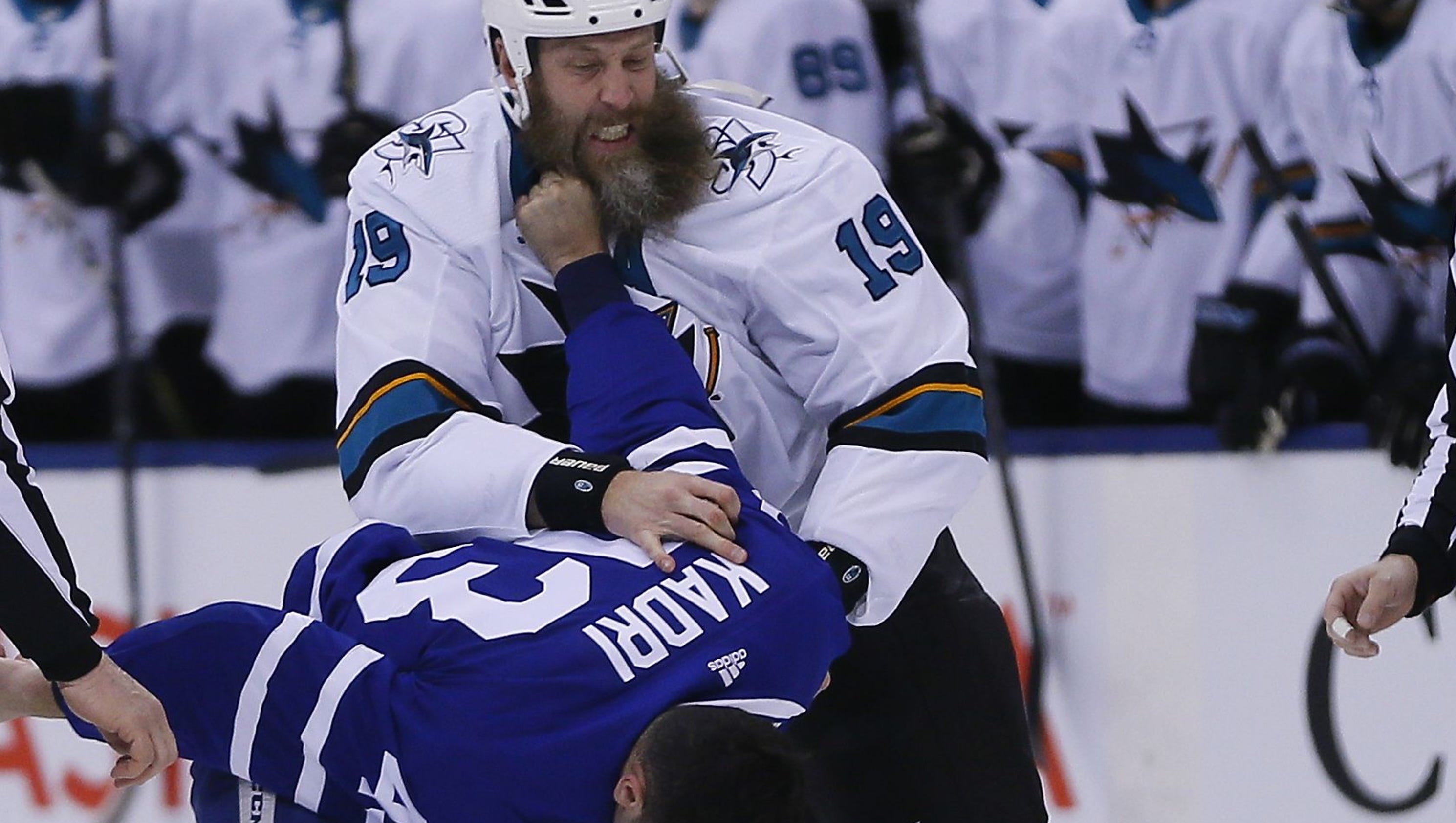 Nazem Kadri rips out part of Joe Thornton's beard during ...