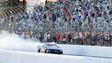 Denny Hamlin does an extra-long burnout to celebrate