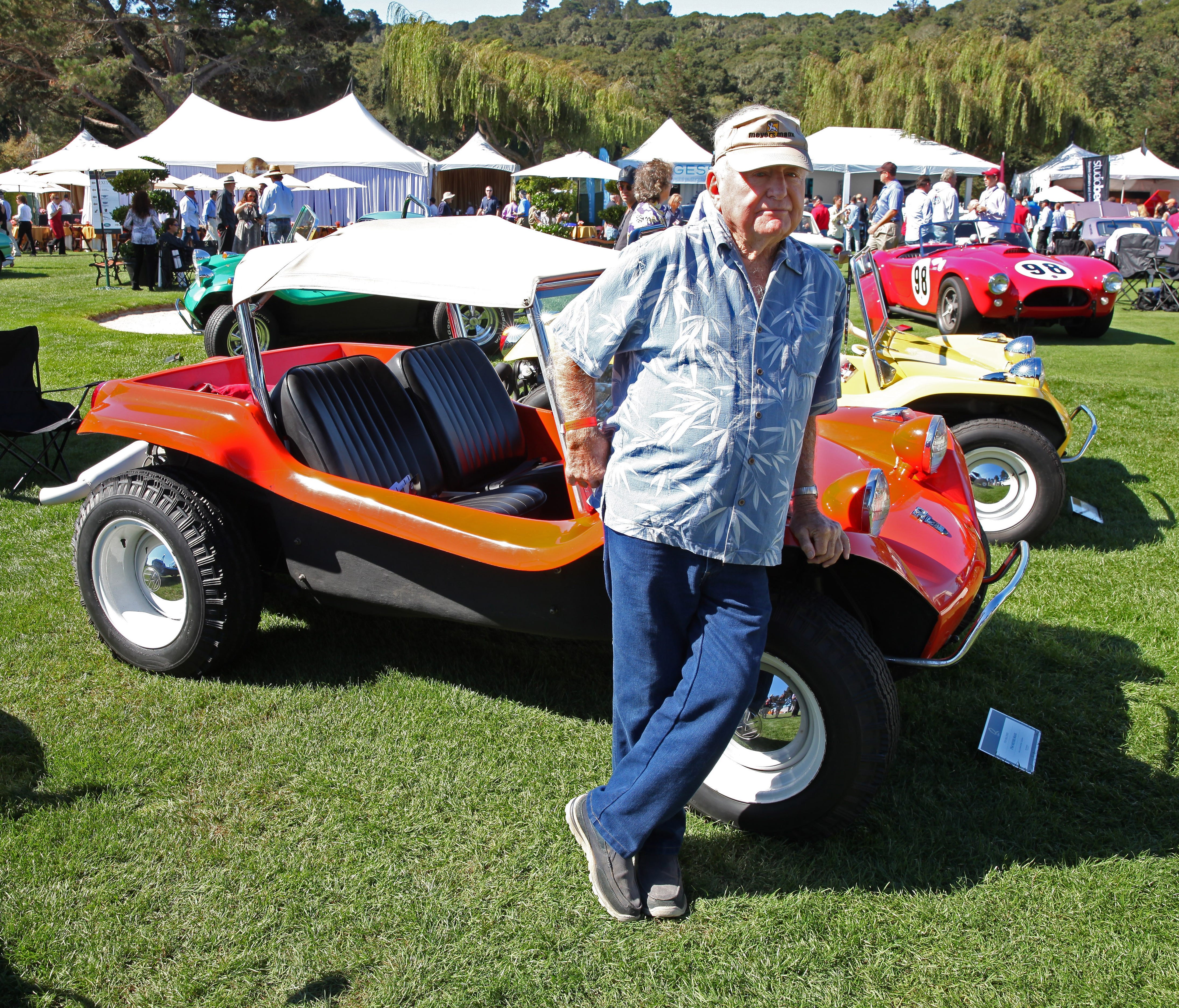 Bruce Meyers, inventor of the Meyers Manx, know to most as the Dune Buggy, stands next to the very first one he made. He and the car was on display at the Quial Motorsports Gathering. Celebrating it's 50th anniversary, Aug. 15, 2014.