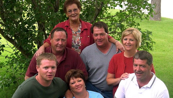 Gail DeMoe (top) with her six children (clockwise):