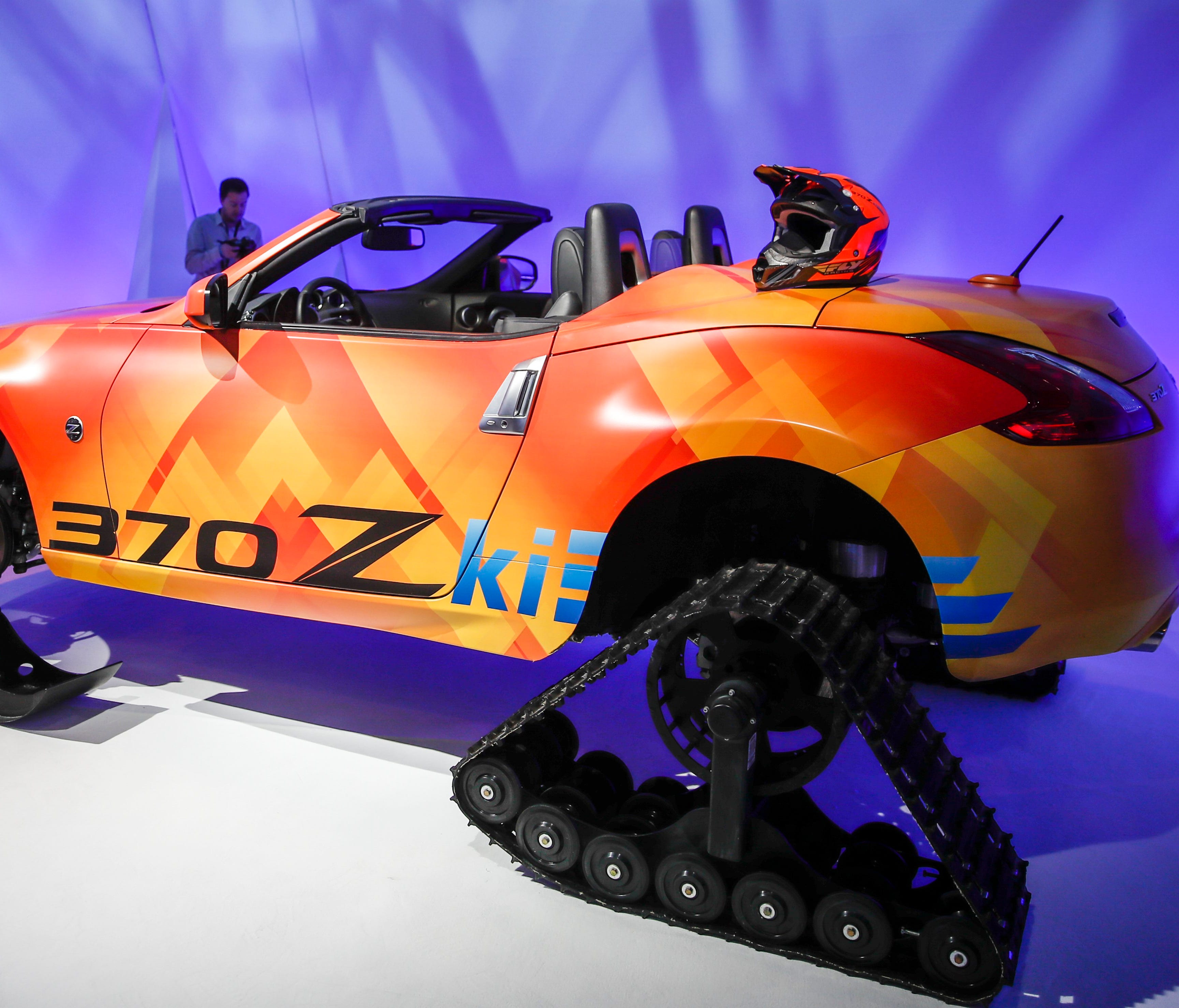 A Nissan 370Z track concept vehicle is displayed during the media preview at the Chicago Auto Show at McCormick Place in Chicago