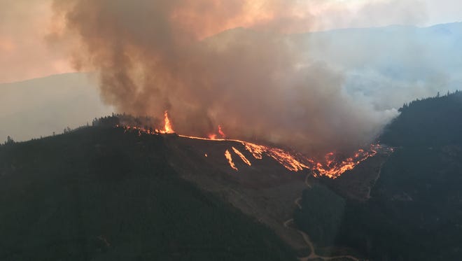 The Horse Prairie Fire, photographed Saturday, is burning in southern Oregon.