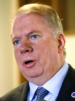 Seattle Mayor Ed Murray reads a statement to media members, Friday, April 7, 2017, in Seattle. A lawsuit filed Thursday accuses Murray of sexually molesting a teenage high-school dropout in the 1980s, and in interviews with The Seattle Times, two other men claim he abused them. The mayor denied the allegations through his personal spokesman Jeff Reading.