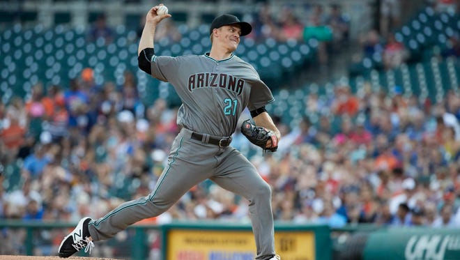 Arizona Diamondbacks starting pitcher Zack Greinke (21) pitches in the first inning against the Detroit Tigers at Comerica Park, Jun. 13, 2017.