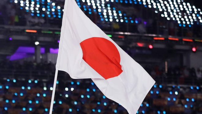 The flag of Japan during the opening ceremony.