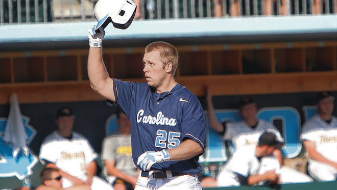 Tuscola graduate Cody Stubbs salutes the crowd during a 2013 game for North Carolina.