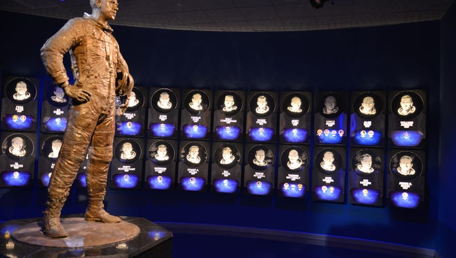 Kennedy Space Center Visitor Complex gave media a sneak peek at their new exhibit Heroes and Legends featuring the Astronaut Hall of Fame presented by Boeing. Statue of Alan Shepard, fist American in space in the Astronaut Hall of Fame. 