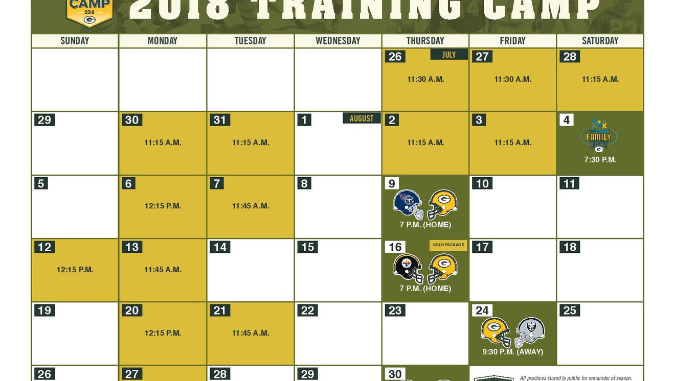 Packers training camp: 2018 schedule includes 15 public practices Packers training camp: 2018 schedule includes 15 public practices