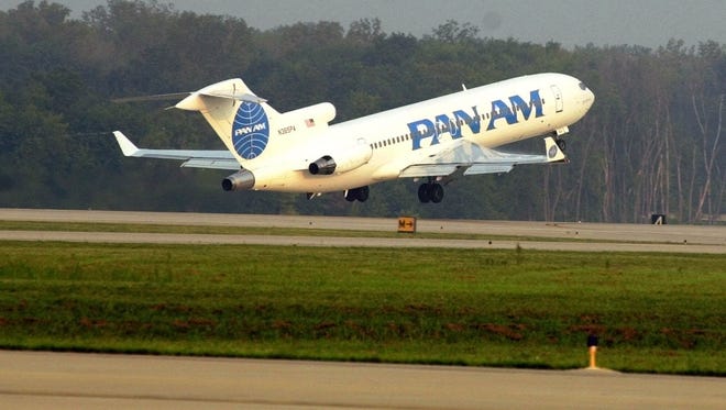 Pan Am Flight 251 takes off from Mid America Airport in Mascoutah, Ill., Aug. 16, 2000. The flight was the first passenger flight from the airport. The Pan Am shown in this flight was a small carrier that unsuccessfully tried to revive the iconic name and brand.
