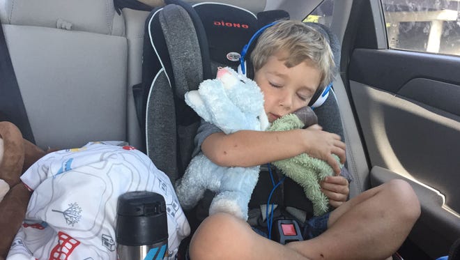 Having favorite stuffed animals and pillows in the car can make naps more comfortable.