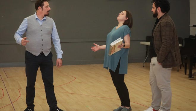 Stage director Keturah Stickhann rehearses "Nessun dorma" with singers Stefano La Colla, left, and Hovhannes Ayvazyan, who will perform the role of Calaf in Palm Beach Opera's production of "Turandot."