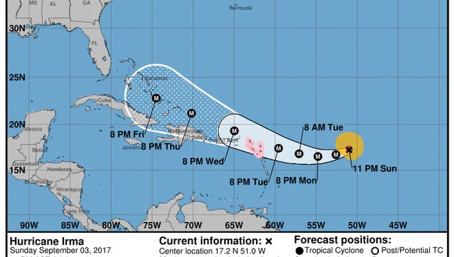 Hurricane Irma at 11 p.m., Sunday, Sept. 3, 2017.