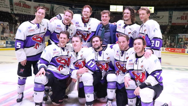 The 11 Shreveport Mudbugs born in 1997 post after clinching the NAHL's South Division championship Sunday on George's Pond at Hirsch Coliseum.