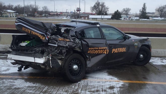 No one was seriously injured in a collision involving a South Dakota Highway Patrol vehicle on Saturday morning.