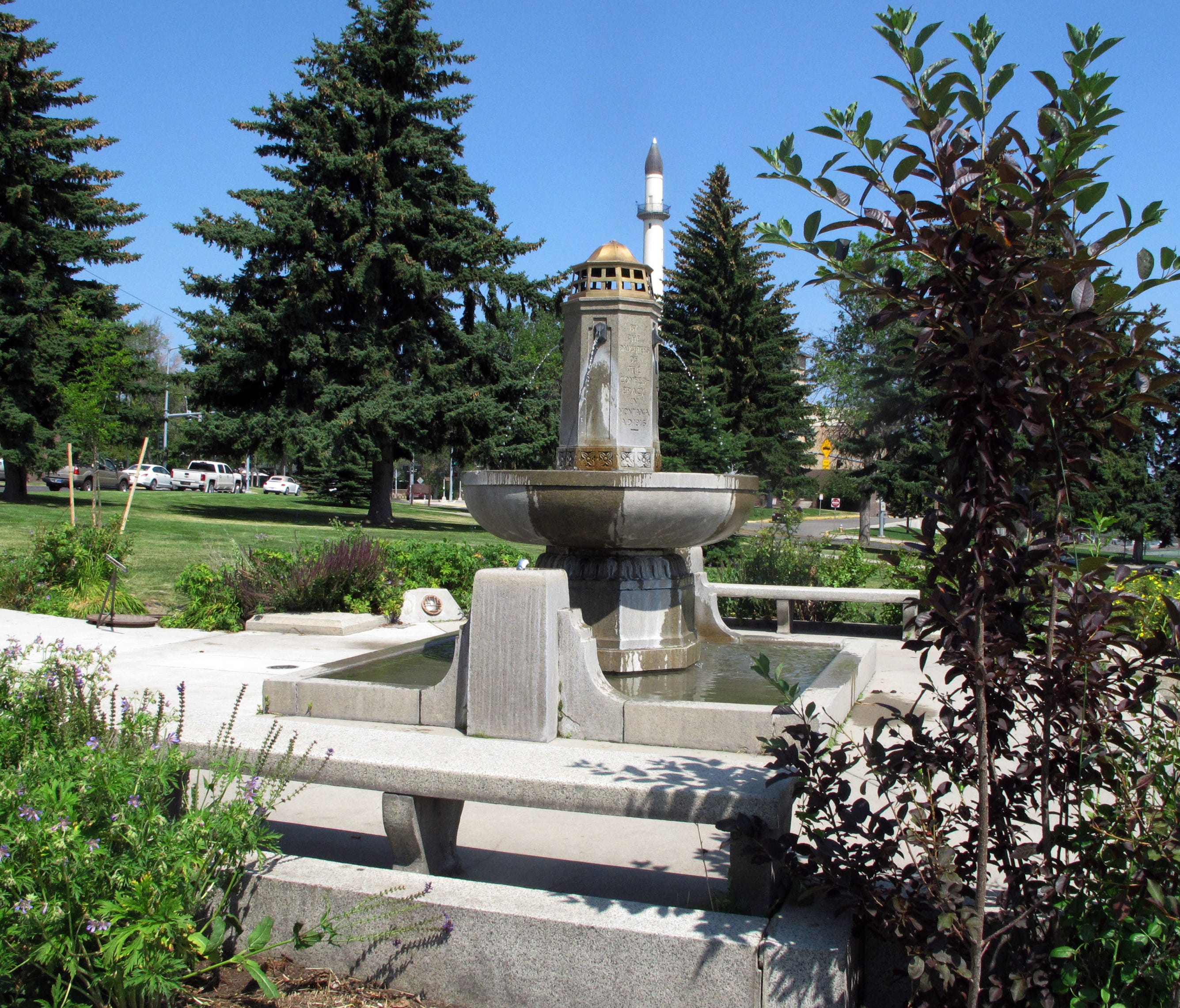 In this July 2, 2015, file photo, the Confederate Memorial Fountain is shown in Helena, Mont.