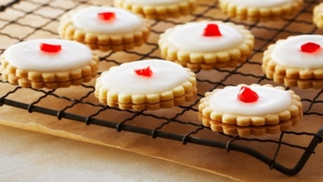 Empire biscuits, a Scottish jam-filled sandwich cookie, are popular in the U.K.