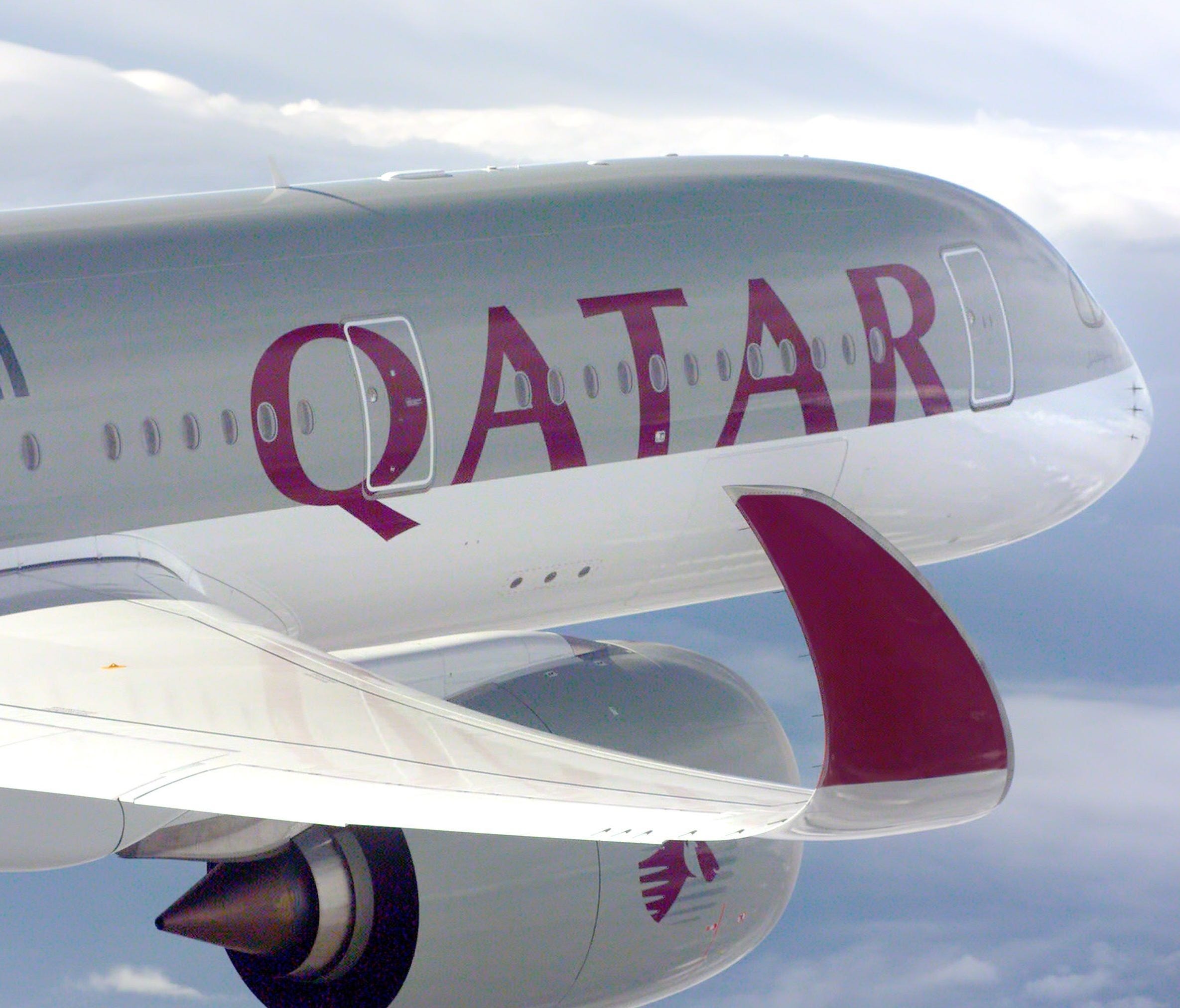 This image, provided by Airbus, shows the Airbus A350 in the colors of launch customer Qatar Airways.