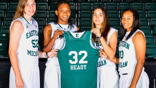 Rachel Kehoe (far left), a St. Clair High School and St. Clair County Community College graduate stands with fellow Eastern Michigan University seniors: (from left) Chanise Baldwin, Sarah Ozelci and KaBria Walker.