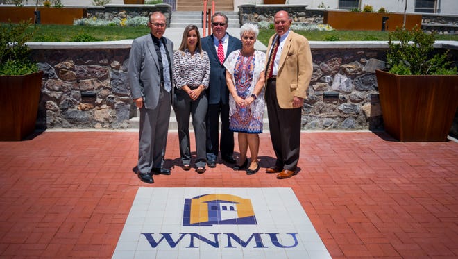 The Western New Mexico University Board of Regents met on campus in Silver City on Thursday, May 10, 2018. Pictured from left to right are the regents: Dr. Dan Salzwedel, Arlean Murillo, Jerry A. Walz, Janice Baca-Argabright and Dr. Carl Foster.