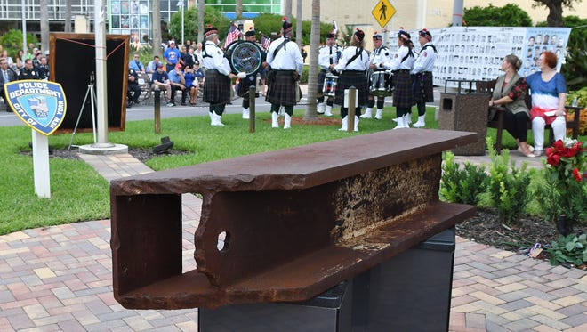 Last year: Several hundred people attended Tuesday evening's Space Coast Remembers, a 9/11 Memorial event at The Avenue Viera, where there is a section of the World Trade Center steel I-Beam is on year-round display.