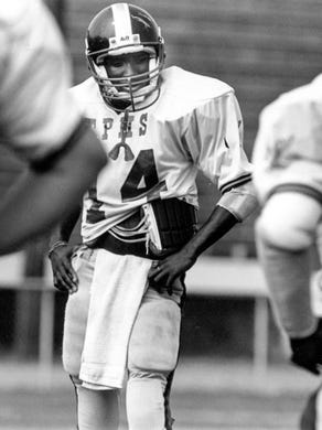 West High School quarterback Willie Martin at practice in September 1990.