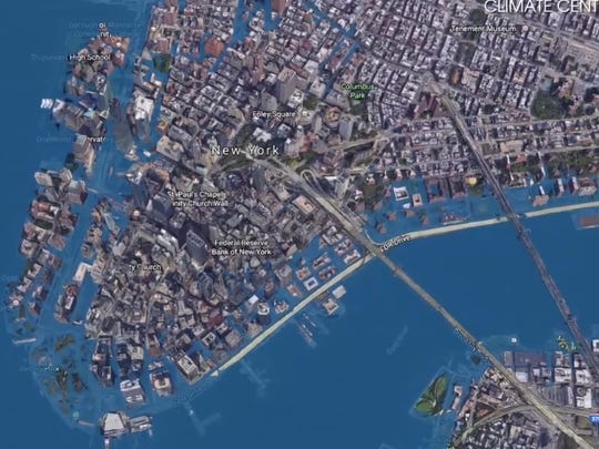 A glimpse of what New York City would look like in the worst scenario of sea level rise.