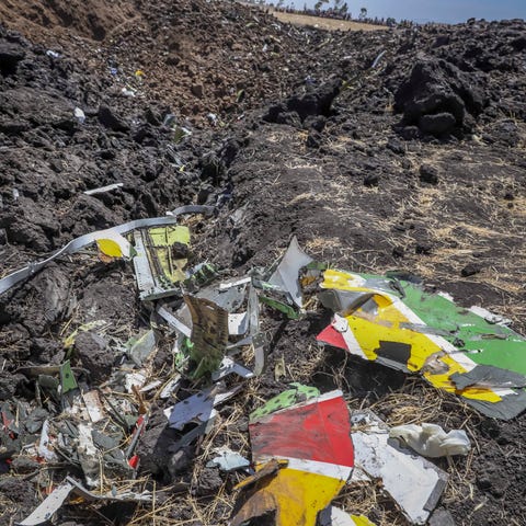 Debris at the crash site of Ethiopian Airlines...