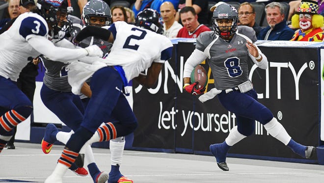 The Sioux Falls Storm's Lorenzo Brown (8) rushes with the ball during a game against the Colorado Crush Saturday, June 4, 2016, at the Denny Sanford Premier Center in Sioux Falls.