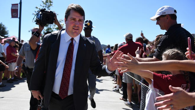 Fans greet South Carolina head coach Will Muschamp during the Gamecock Walk at Williams-Brice Stadium on Saturday, October 1, 2016. 