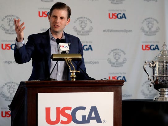 Eric Trump speaks during a news conference previewing