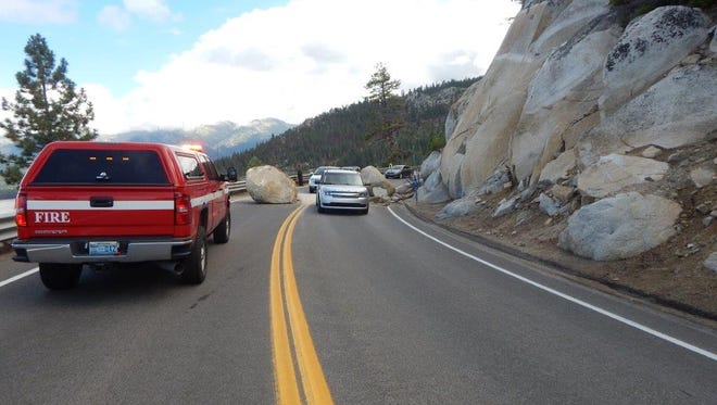 A rockslide on State Route 28 left one of the lanes closed Friday morning.