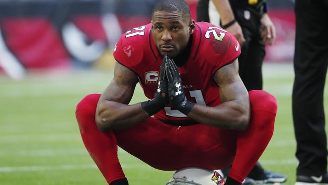 Arizona Cardinals cornerback Patrick Peterson (21) waits for a replay during the second quarter against the New York Giants at University of Phoenix Stadium in Glendale, Ariz. December 24, 2017.