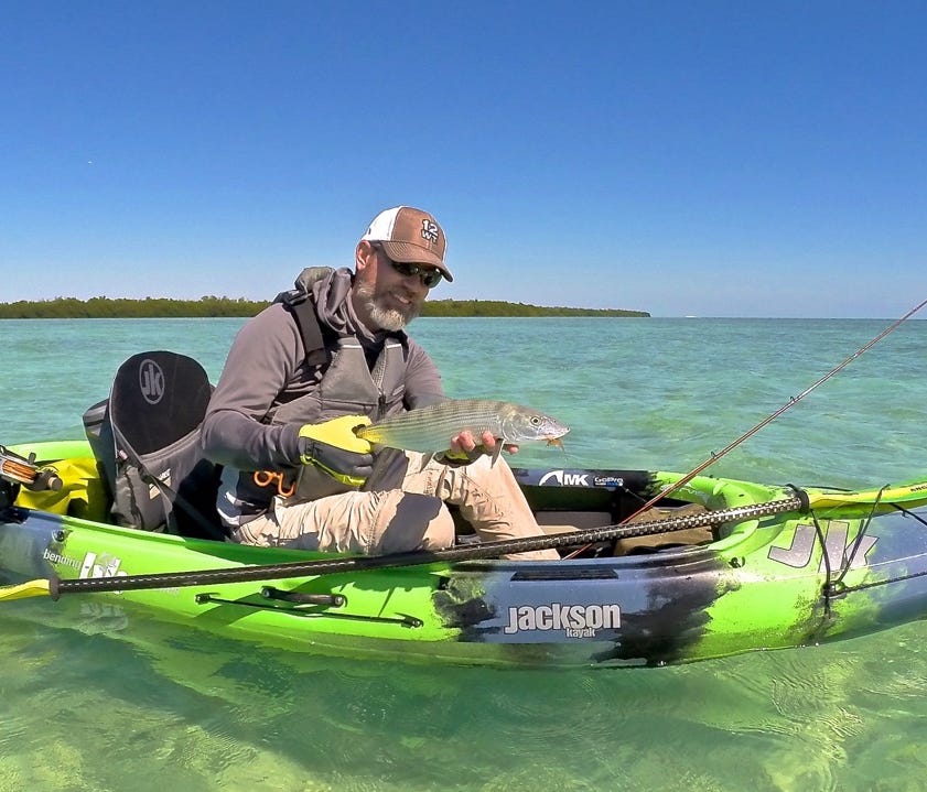 Various species can be taken by kayak anglers, including bonefish.