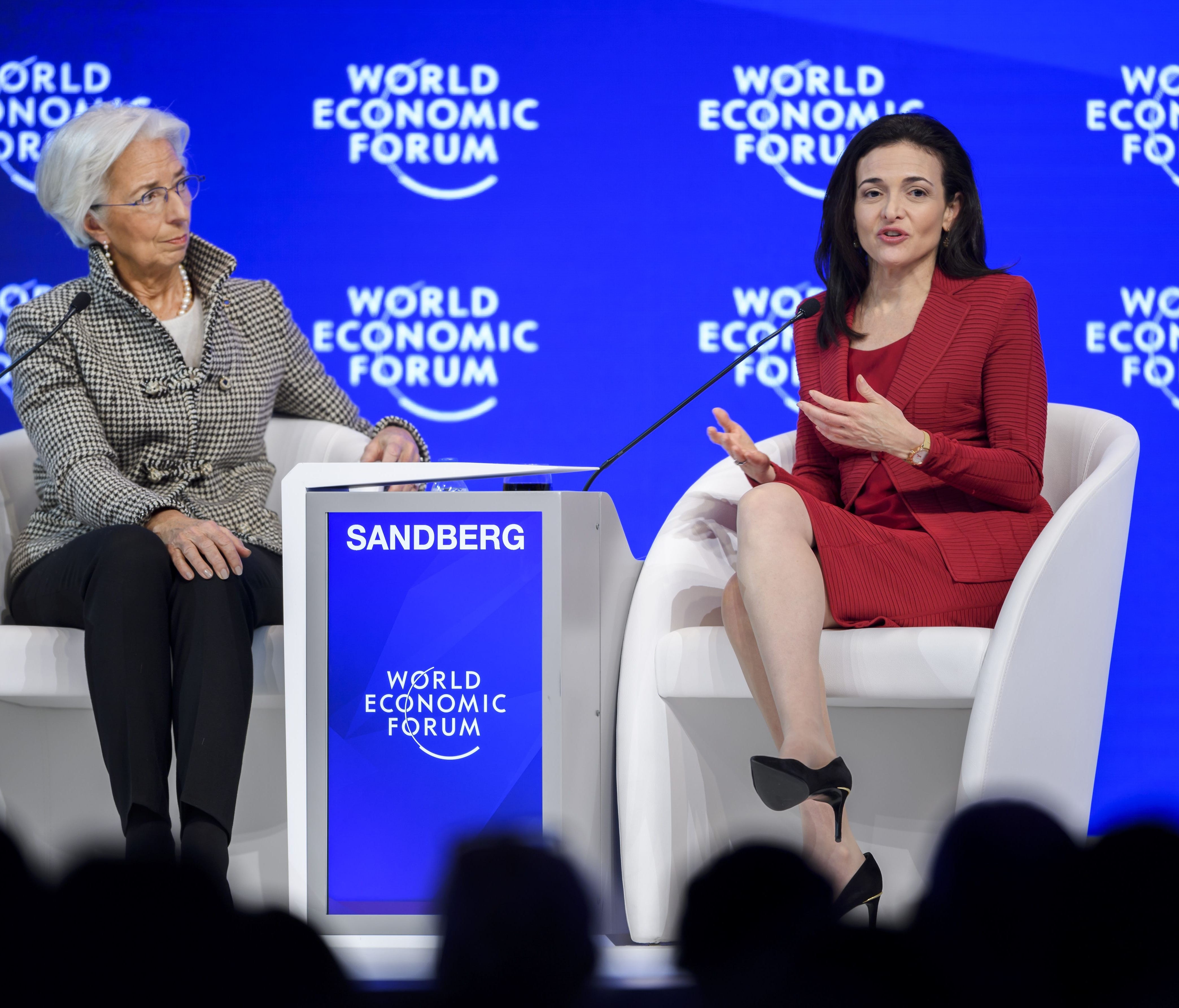 International Monetary Fund Managing Director Christine Lagarde, left, and Facebook Chief Operating Officer Sheryl Sandberg on January 18, 2017.