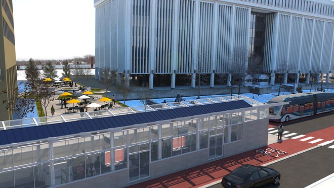 A rendering provided by the Regional Transit Authority of Southeast Michigan shows how bus rapid transit lines might appear in downtown Mt. Clemens.