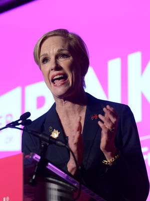 HOOKSETT, NH - JANUARY 10: Cecile Richards, Planned Parenthood Action Fund President, introduces Democratic Presidential candidate Hillary Clinton at an endorsement event at Southern New Hampshire University January 10, 2016 in Hooksett, New Hampshire. This marks the first time the organization has ever given an endorsement in a primary race. (Photo by Darren McCollester/Getty Images)