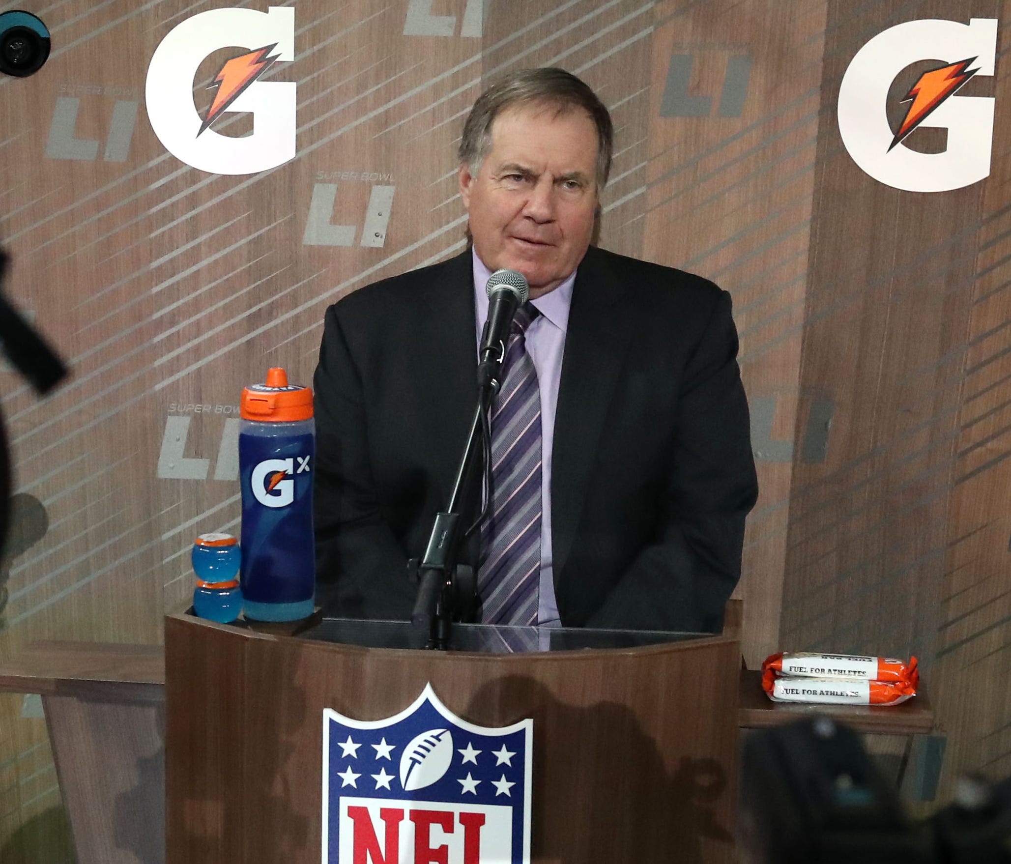 Patriots coach Bill Belichick during Super Bowl LI Opening Night at Minute Maid Park in Houston.