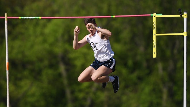 First day of Bergen County Track Championships at Old Tappan High School on Friday, May 11, 2018. Tyler Hrbek, of Old Tappan, competes in the pole vault. 