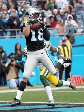 Carolina Panthers wide receiver Damiere Byrd (18) catches