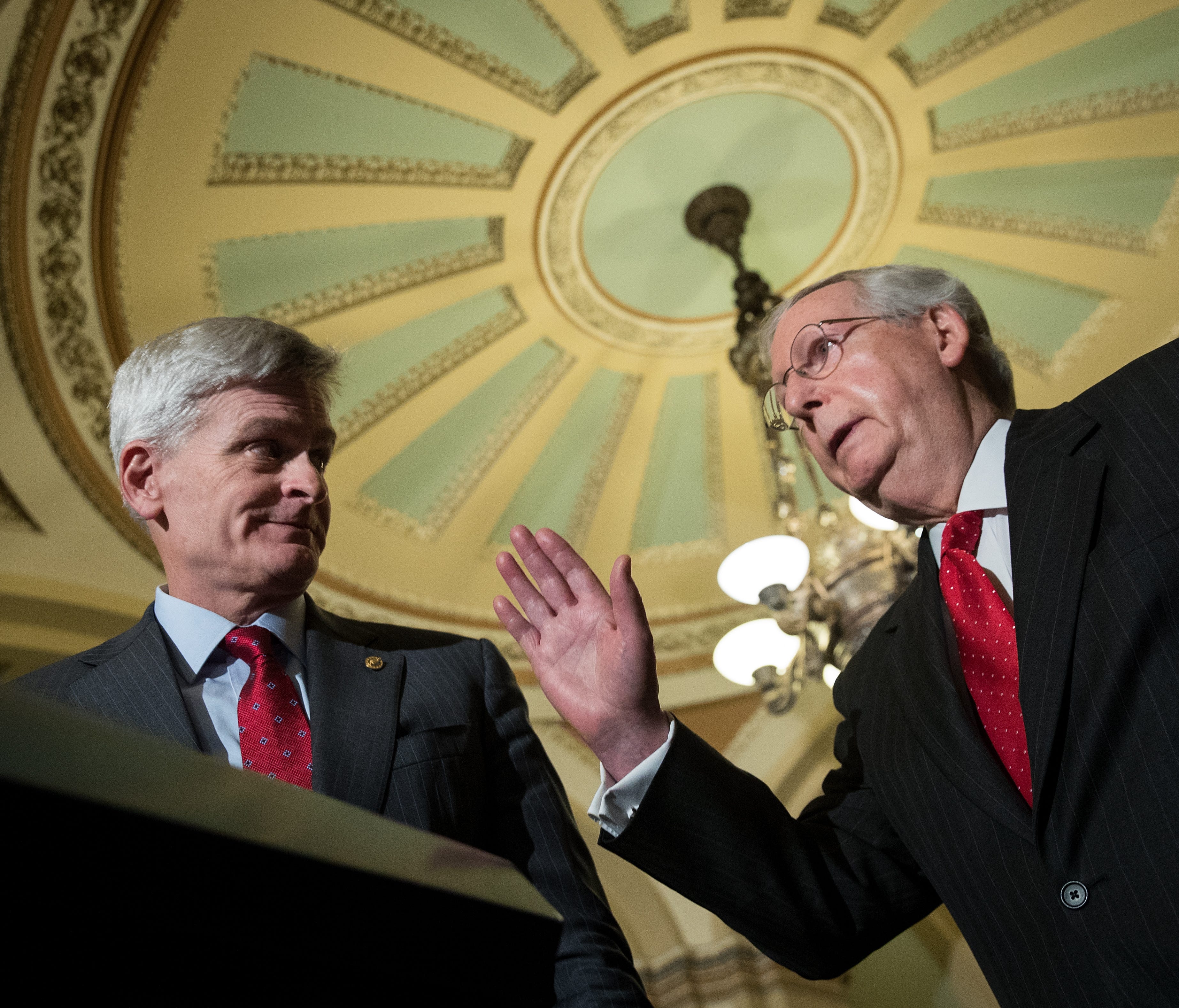 Sen. Bill Cassidy and Senate Majority Leader Mitch McConnell speak to reporters on Sept. 26, 2017.