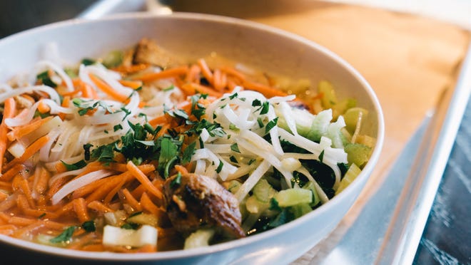 The Chicken and Rice Noodle Broth Bowl from CoreLife Eatery.