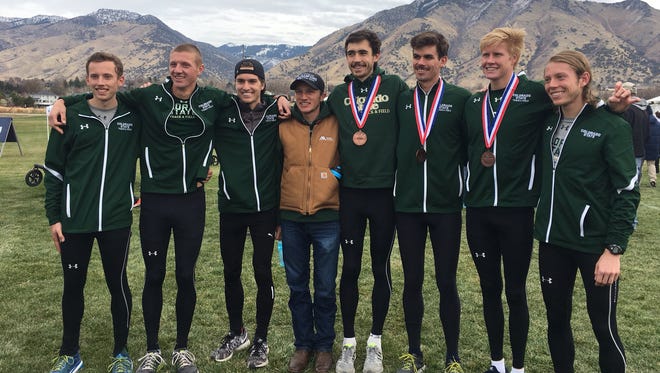 Members of the CSU men's cross country team pose for a picture Friday in Logan, Utah, after finishing fourth in the NCAA Mountain Regional.