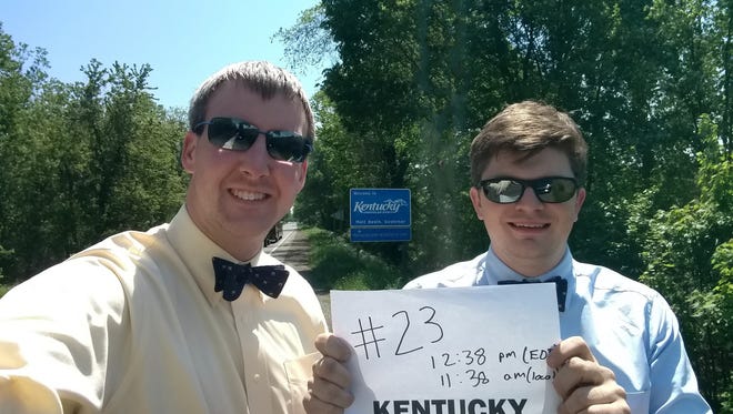 Eric Hausman (left) and Aaron Frantz successfully completed their challenge to visit 23 states within a 24-hour period.