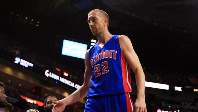 Dec 22, 2015; Miami, FL, USA; Detroit Pistons guard Steve Blake (22) heads back to the bench during the second half against the Miami Heat at American Airlines Arena. The Pistons won 93-92.