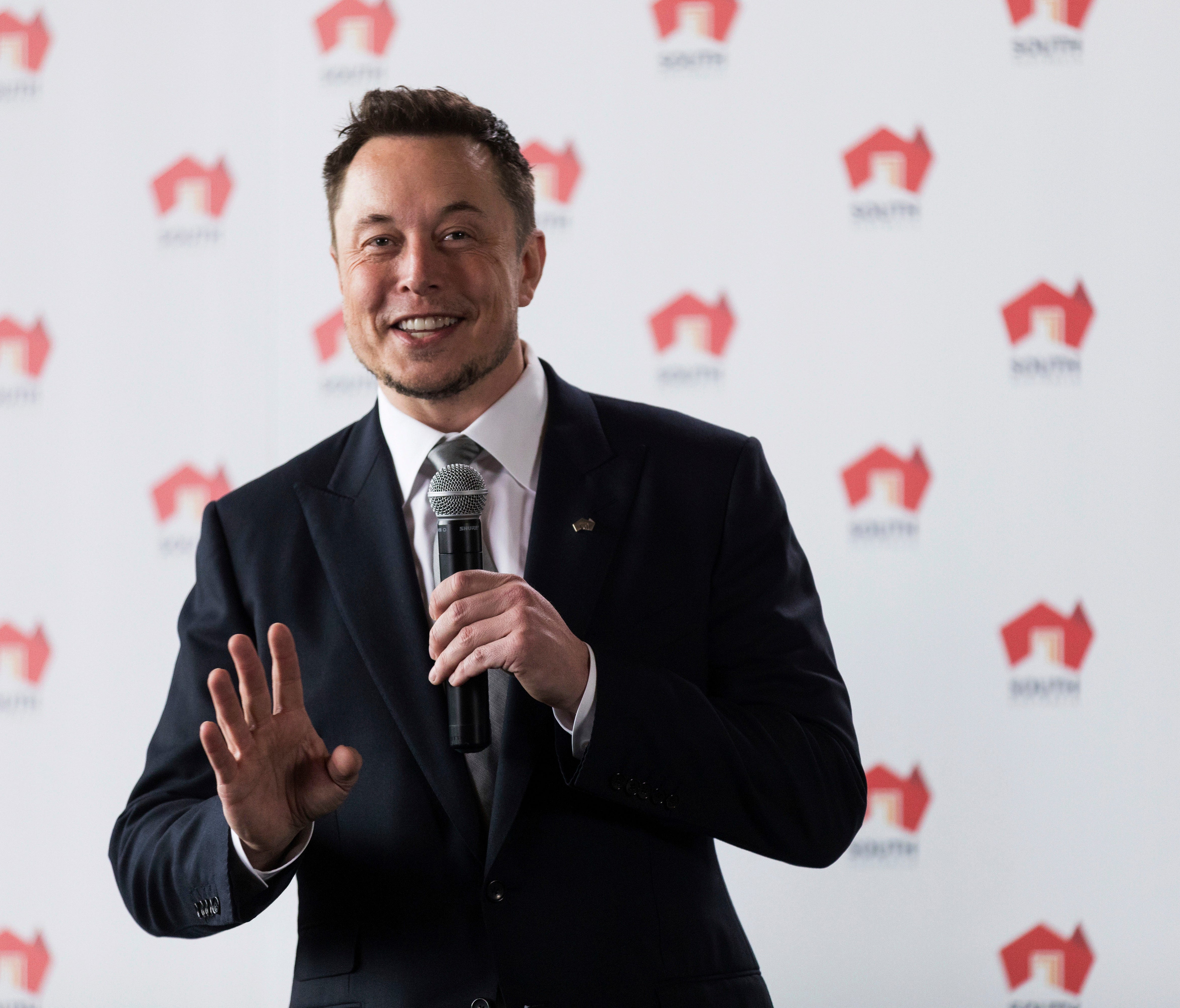 Tesla CEO Elon Musk talks about the development of the worlds biggest lithium-ion battery in Adelaide, Australia, Friday, July 7, 2017. Tesla will partner with French renewable energy company Neoen to build the 100-megawatt battery farm in South Aust