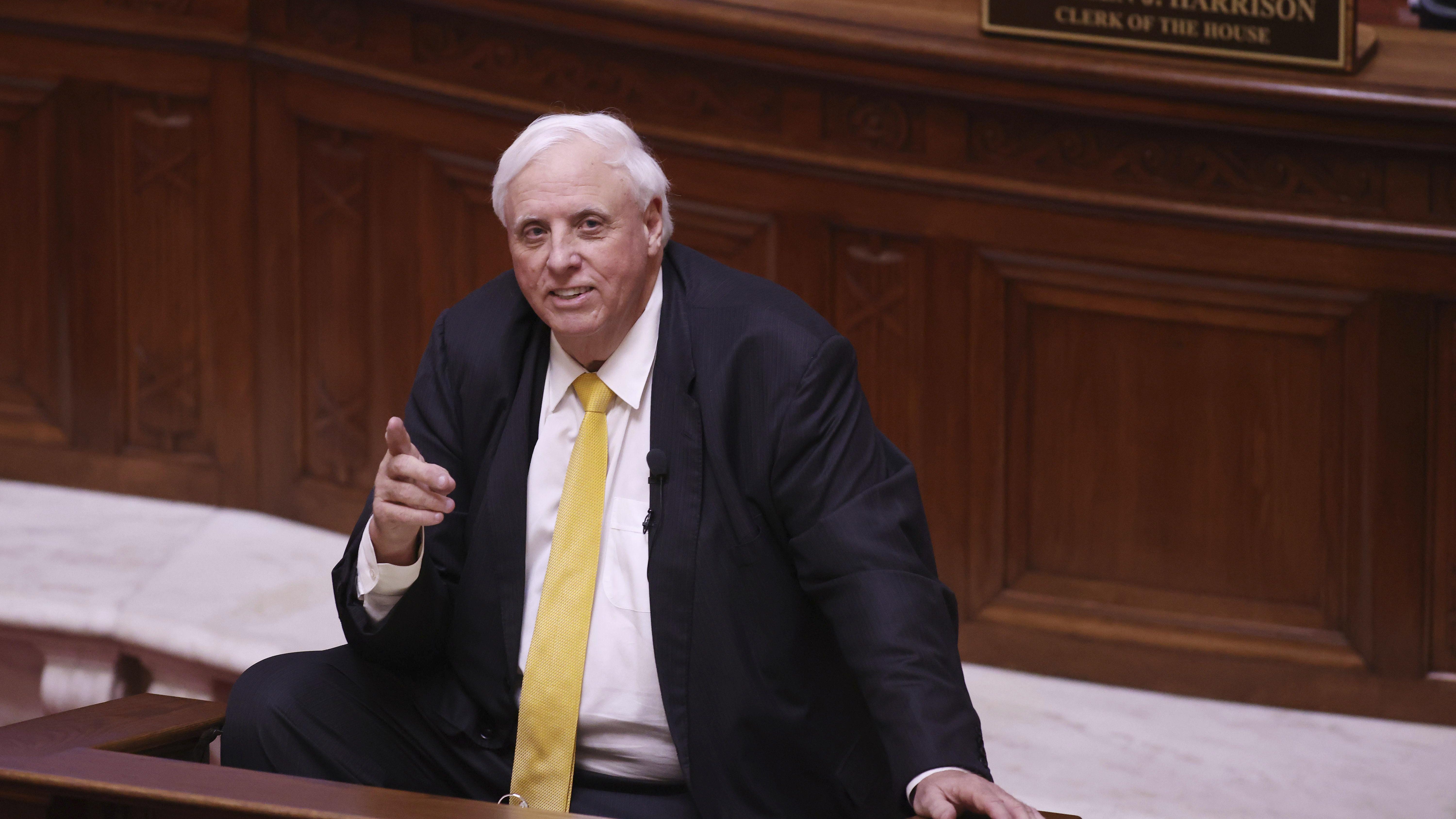 West Virginia Gov. Jim Justice delivers his State of the State address in the House Chambers of the West Virginia State Capitol Building in Charleston on Feb. 10.