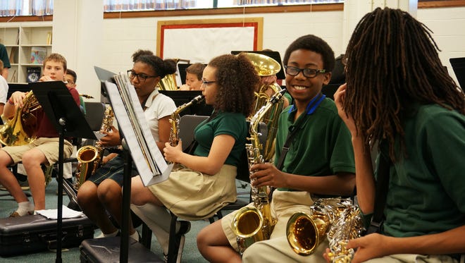The band practices at The Oaks Middle School on May 18, 2016.
